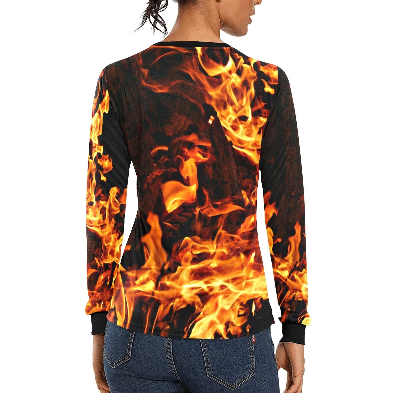 Hot Fire Flames Long Sleeve T-Shirt,Casual Adult Kids,Gift for Christmas/Thanksgiving/Birthday/Graduation/Halloween/Housewarming/Party tops