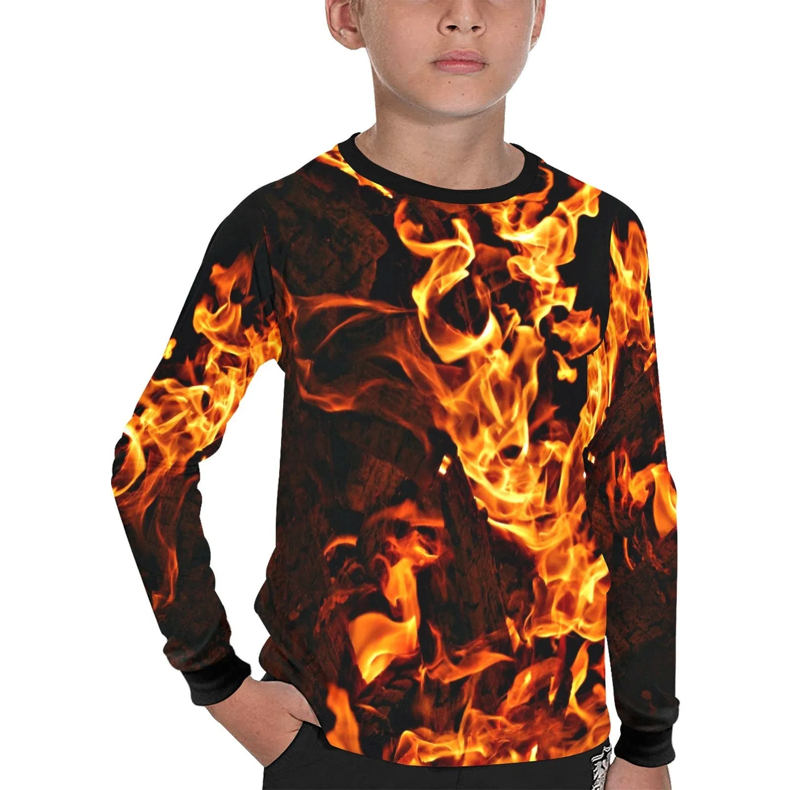 Hot Fire Flames Long Sleeve T-Shirt,Casual Adult Kids,Gift for Christmas/Thanksgiving/Birthday/Graduation/Halloween/Housewarming/Party tops