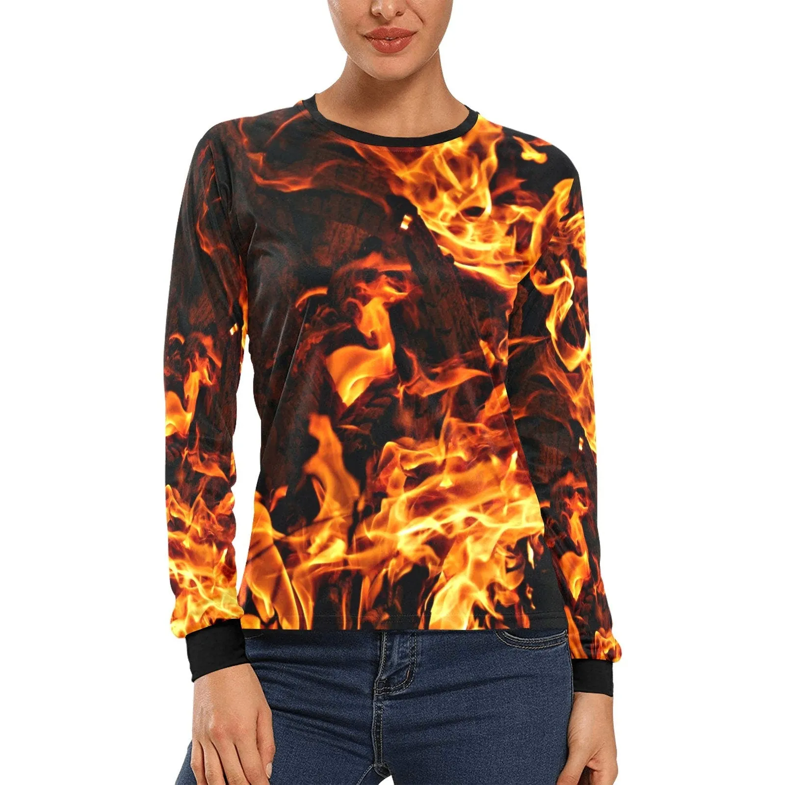 Hot Fire Flames Long Sleeve T-Shirt,Casual Adult Kids,Gift for Christmas/Thanksgiving/Birthday/Graduation/Halloween/Housewarming/Party tops