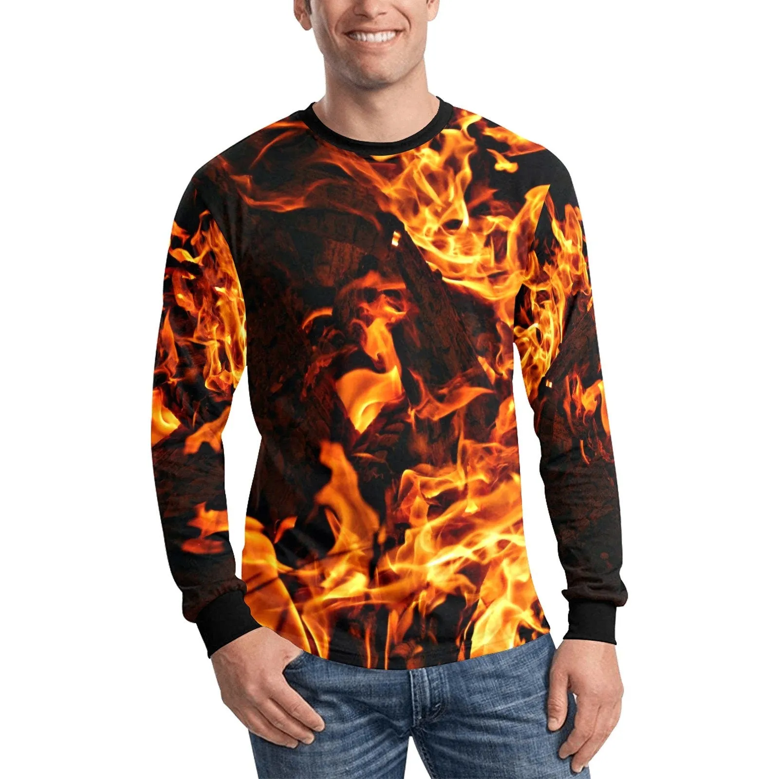 Hot Fire Flames Long Sleeve T-Shirt,Casual Adult Kids,Gift for Christmas/Thanksgiving/Birthday/Graduation/Halloween/Housewarming/Party tops