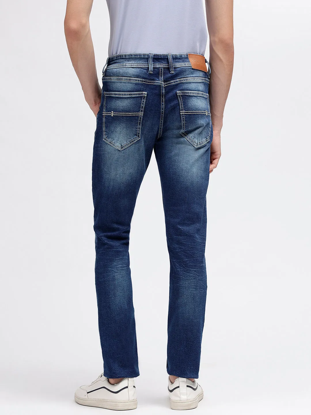 Iconic Men Blue Solid Bootcut Fit Mid-Rise Jeans