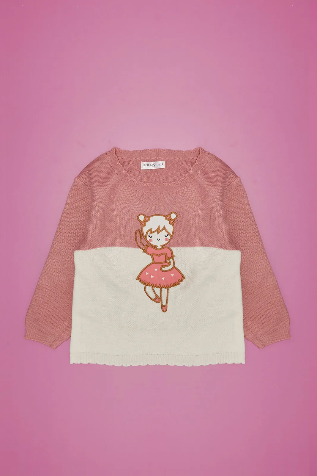 Infant Girls Pink Ballerina Knitted Pullover