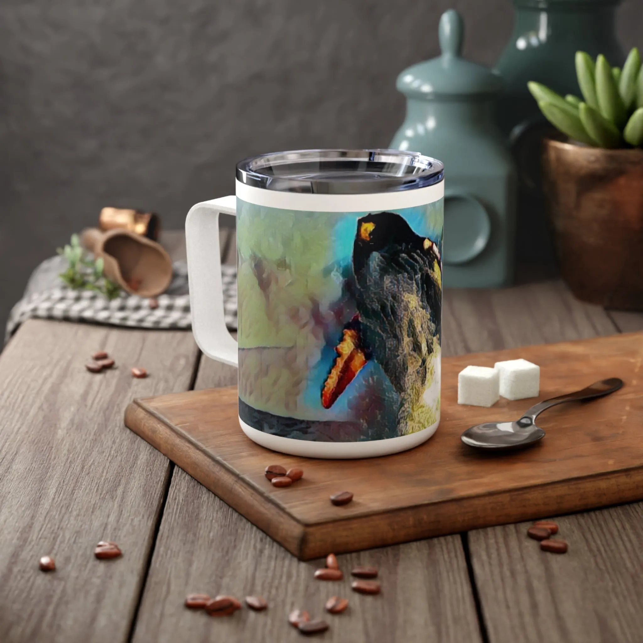 Insulated Coffee Mug, 10oz ... An Extraordinary Humpback Breach ... 'With Explosive Energy' ... Family Archives (KPH) ... Circa: 21st Century. Maui, HI ... Original Works ...