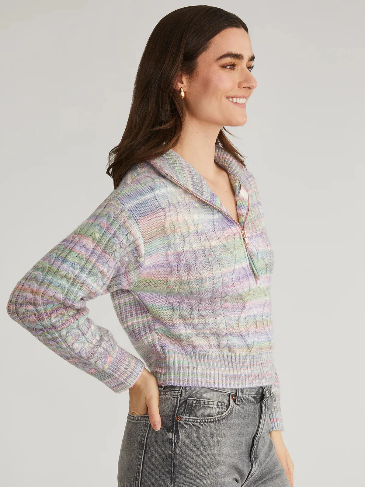 Jackie Zip Front Pullover - Lavender Multi