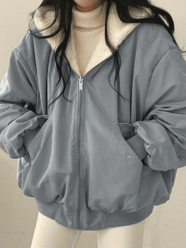 Joskaa Reversible Oversize Fleece Hooded Jacket