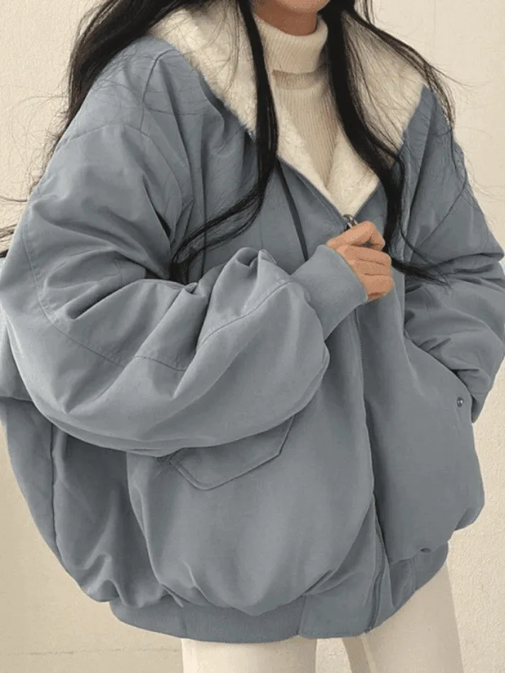 Joskaa Reversible Oversize Fleece Hooded Jacket