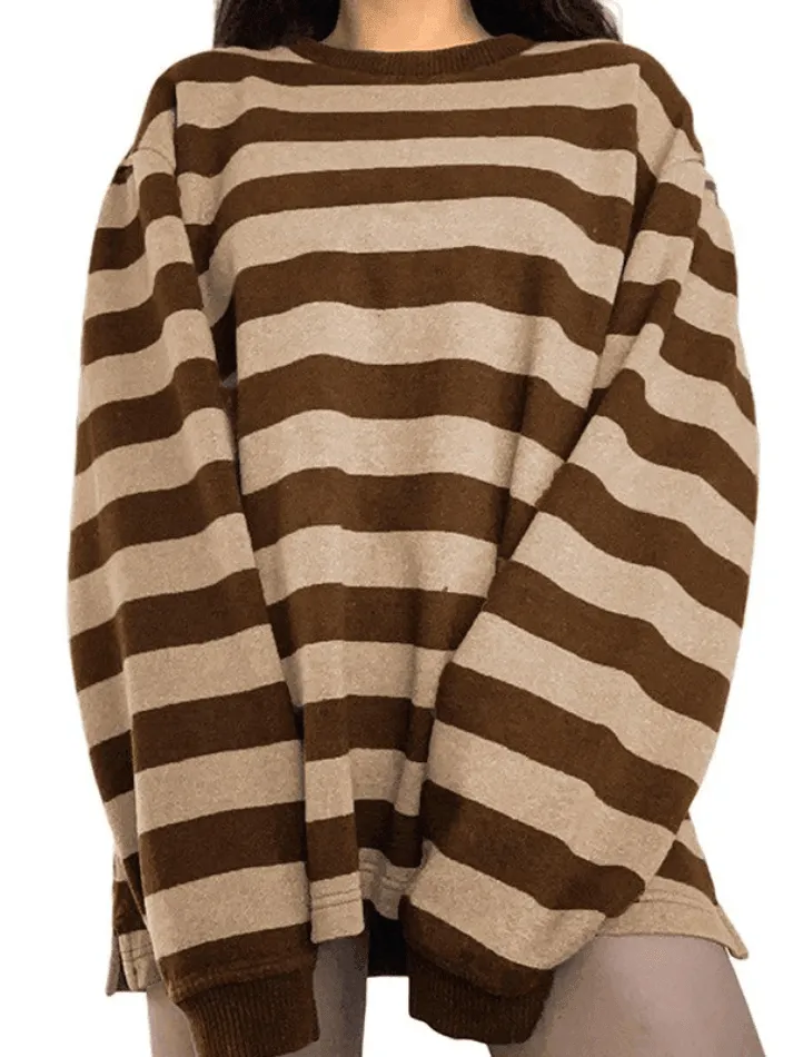 Joskaa Vintage Striped Oversized Pullover Sweatshirt