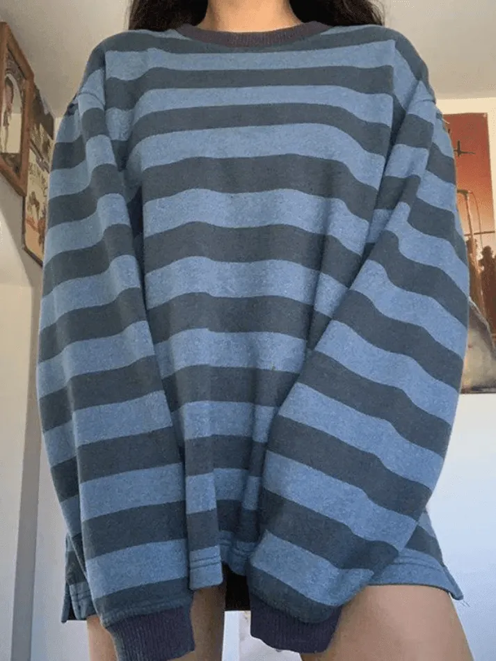 Joskaa Vintage Striped Oversized Pullover Sweatshirt