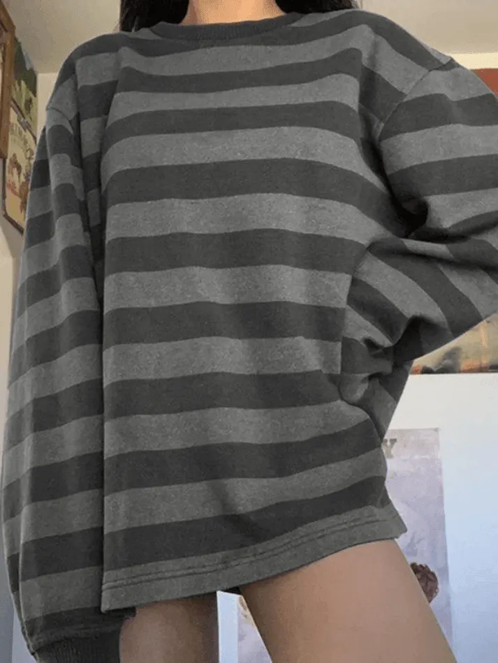 Joskaa Vintage Striped Oversized Pullover Sweatshirt