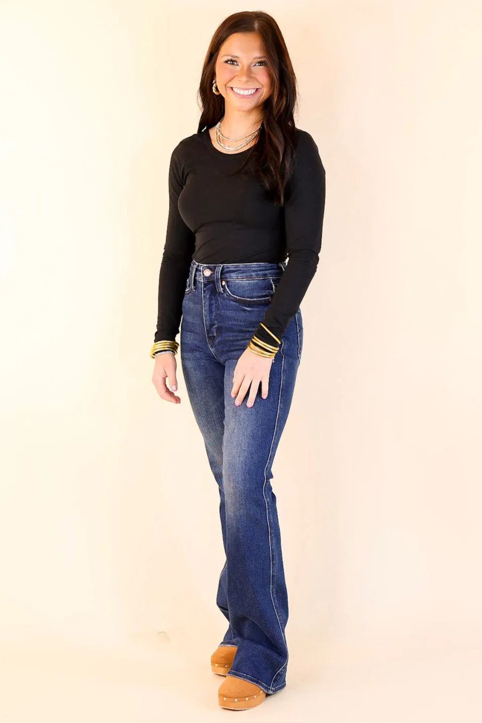 Judy Blue | Stylish Stride Tummy Control Bootcut Jean with Back Pocket Embroidery in Dark Wash