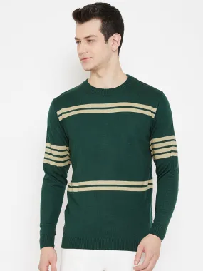 JUMP USA Men Beige Striped Round Neck Casual Pullover