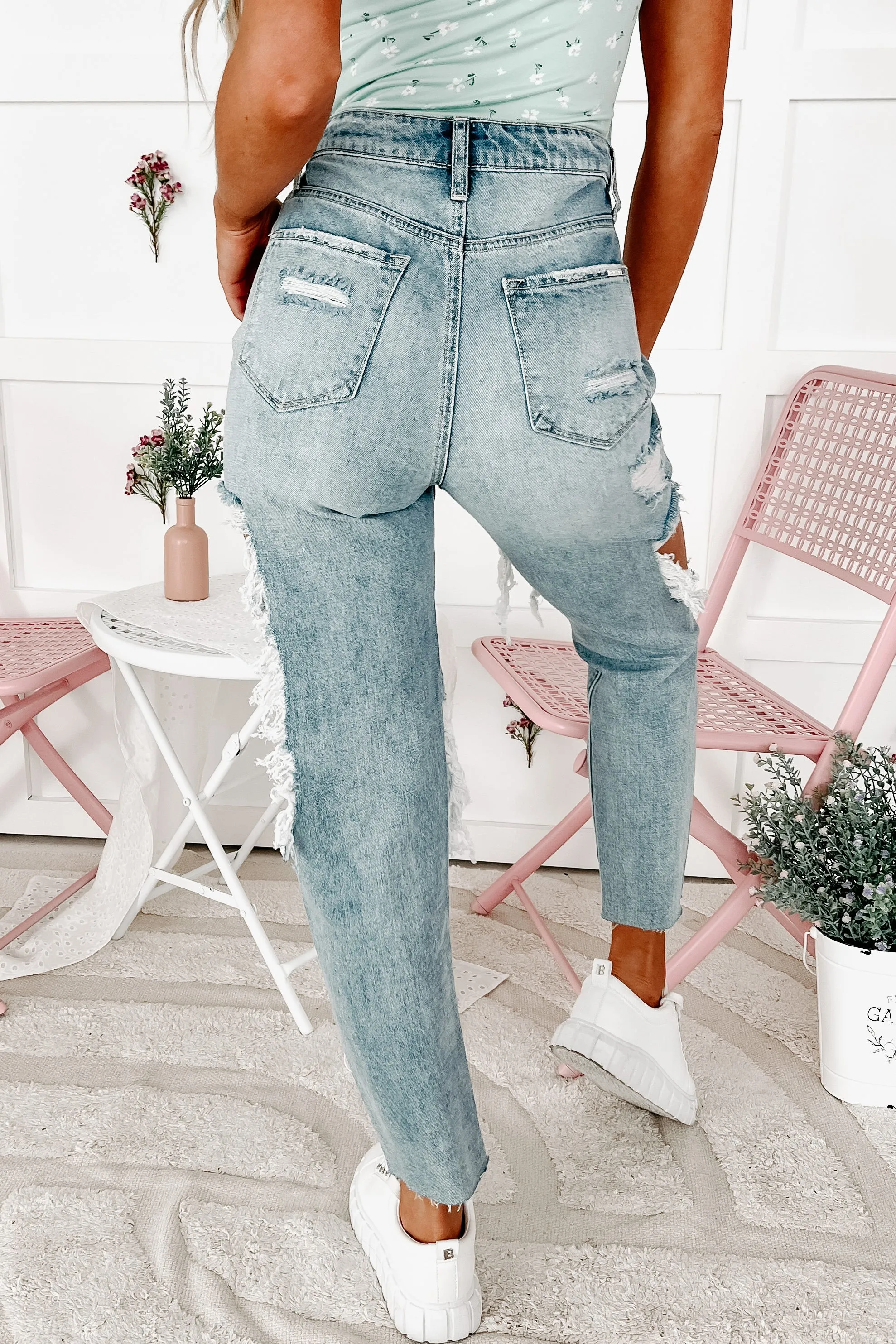 Keeping It Cool High Rise Heavily Distressed Boyfriend Jeans (Light)