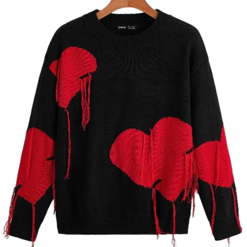 Knitted Heart Pullover Oversize Sweater