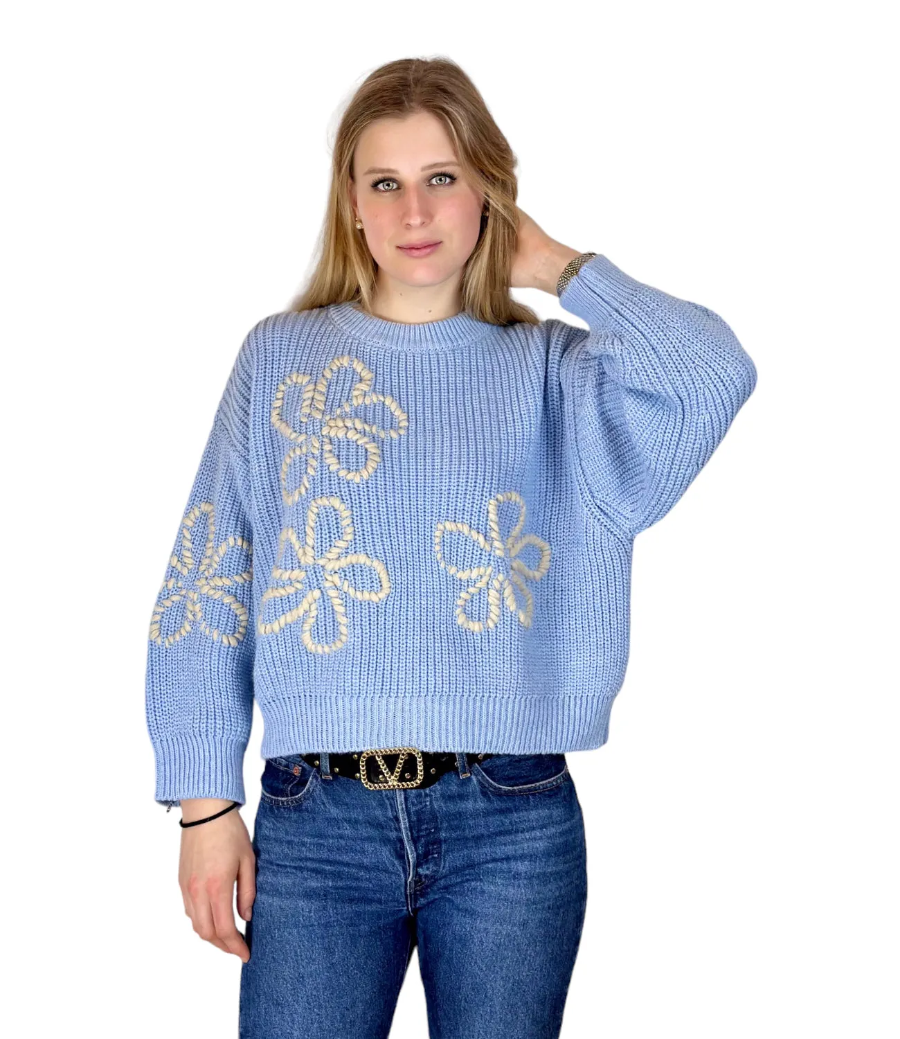 Kontatto light blue flower pullover