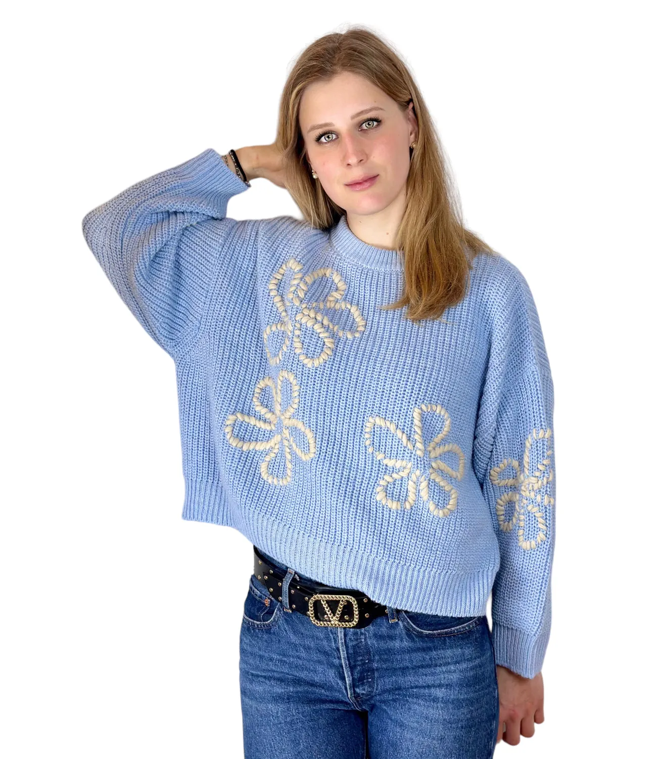 Kontatto light blue flower pullover