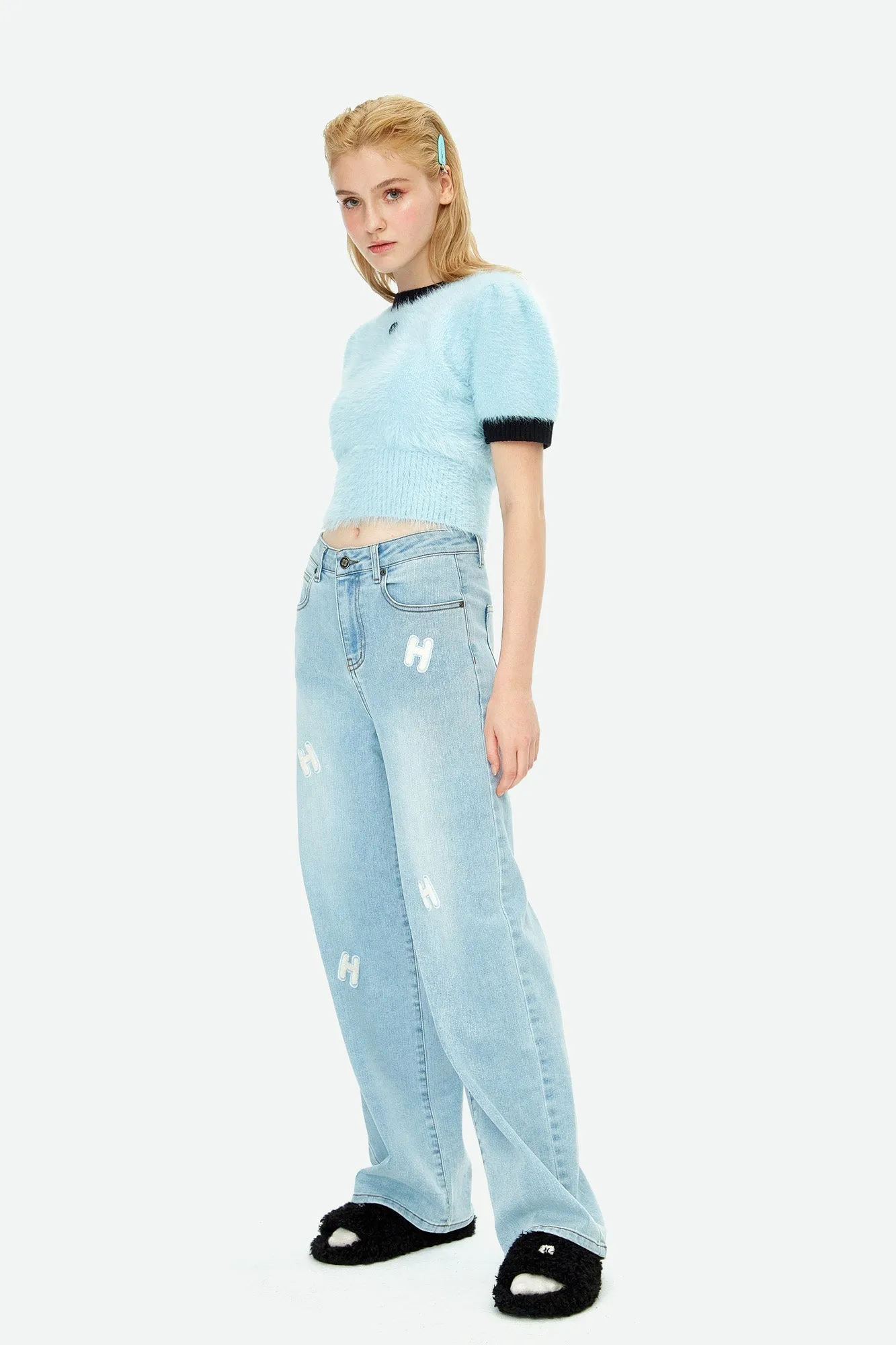 Labeled Logo Wide-Leg Jeans