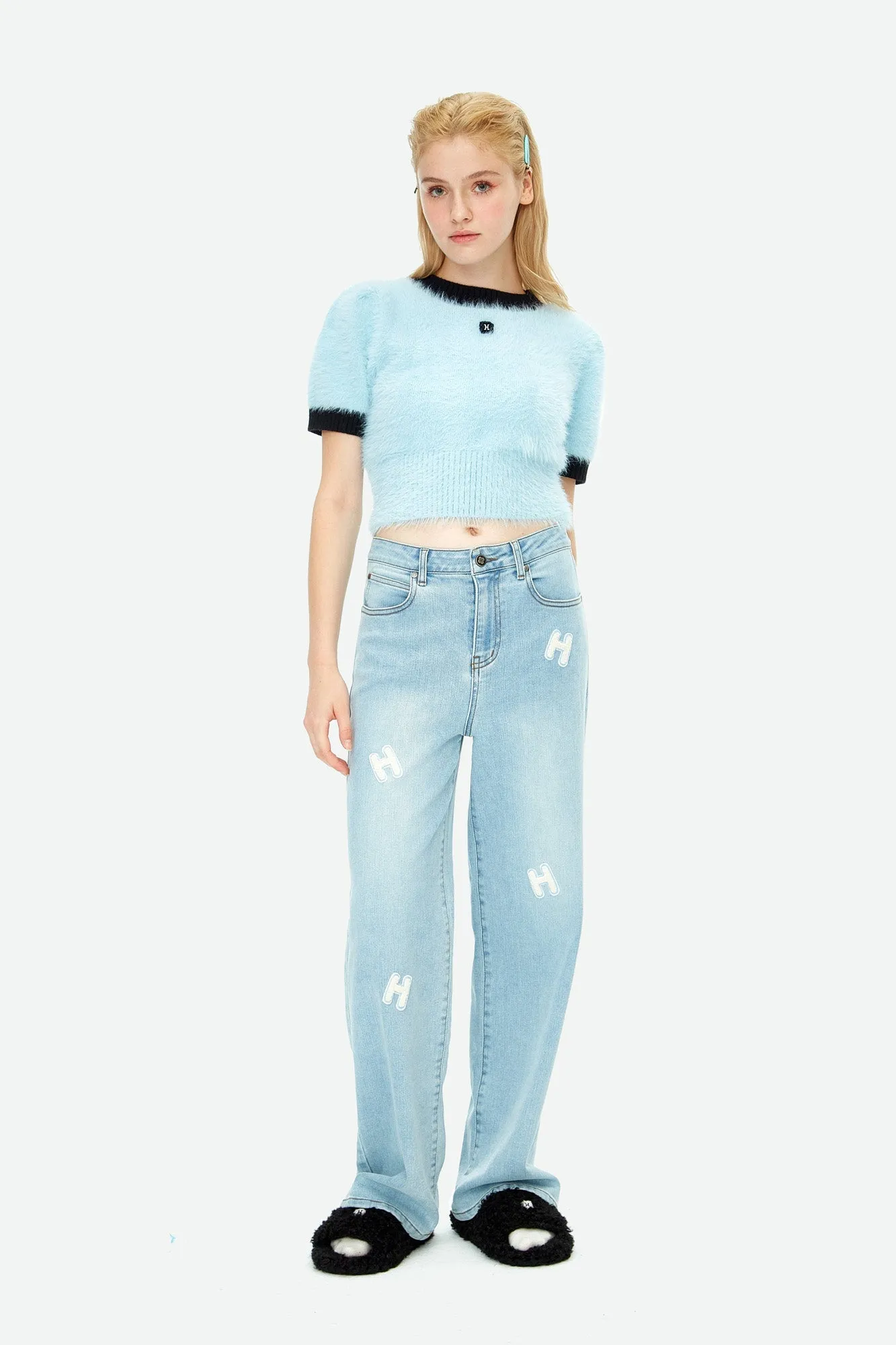 Labeled Logo Wide-Leg Jeans