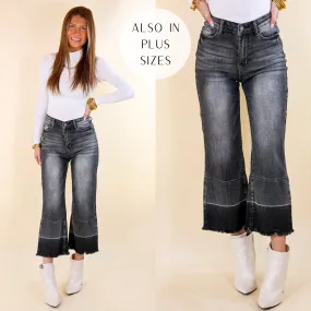 Last Chance Size 1, 13, 22W & 24W | Judy Blue | Full of Delight Wide Leg Release Hem Cropped Jeans in Black Wash