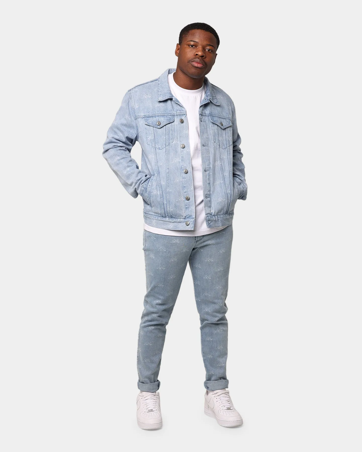 Last Kings Lasered Denim Jeans Light Blue