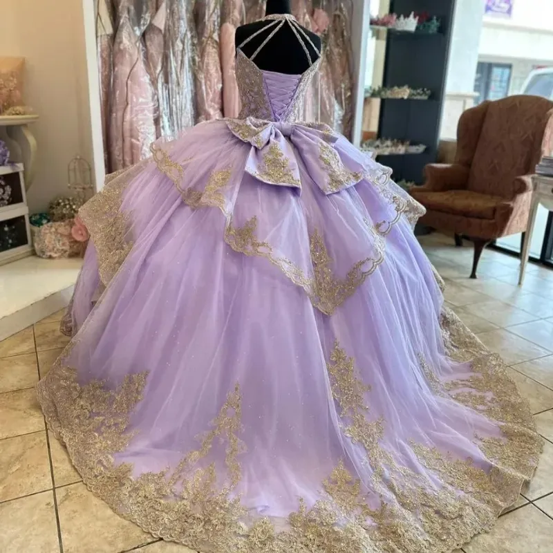 Lavender Sweet 16 Quinceanera Dress Appliques Lace Beads Princess Party Gown Vestidos De 15 Años     fg5680