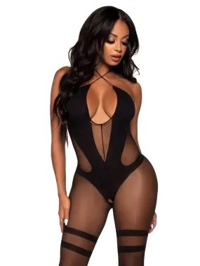 Leg Avenue  Opaque And Sheer Keyhole Twist Bodystocking  89299