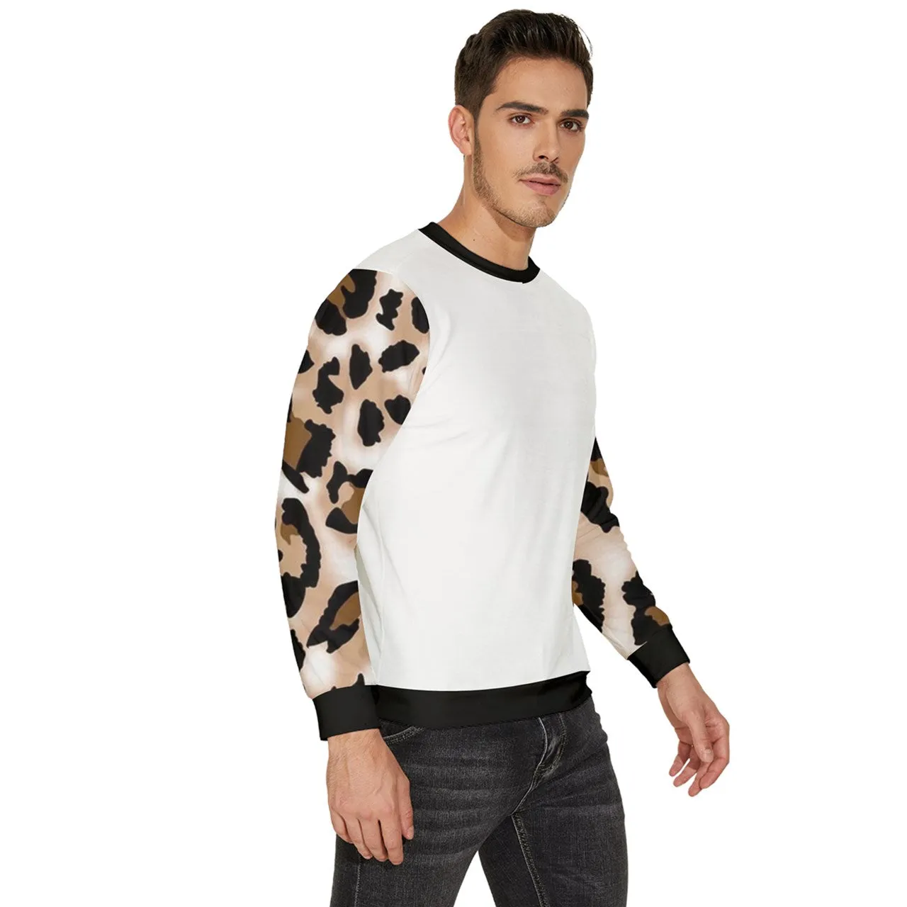 Leopard Sleeve Fleece Sweatshirt