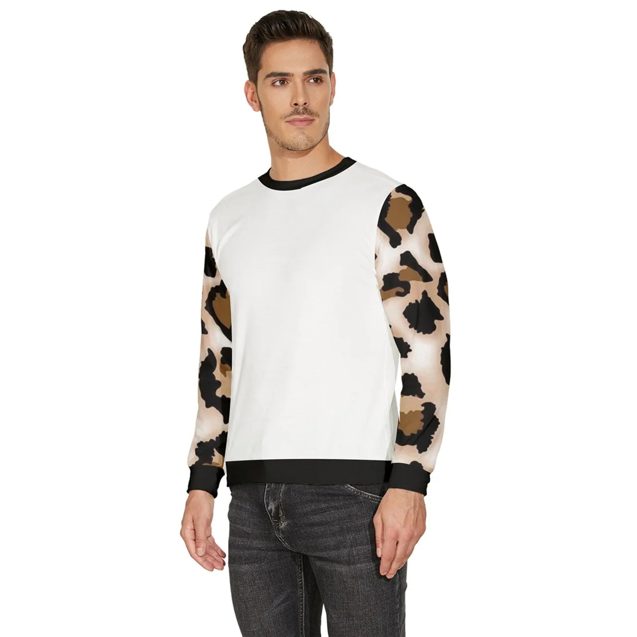 Leopard Sleeve Fleece Sweatshirt