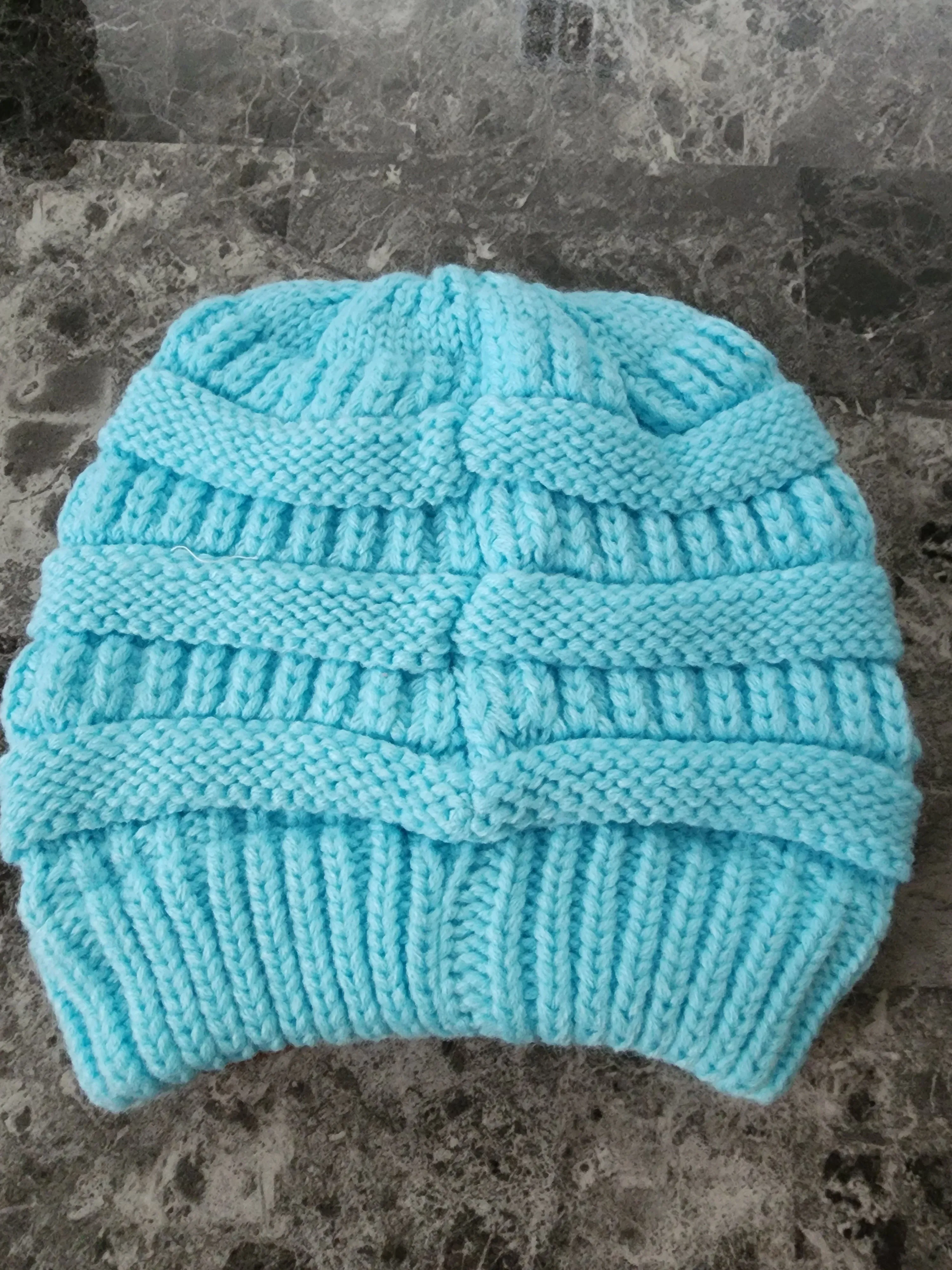 Light Blue Bun Beanie