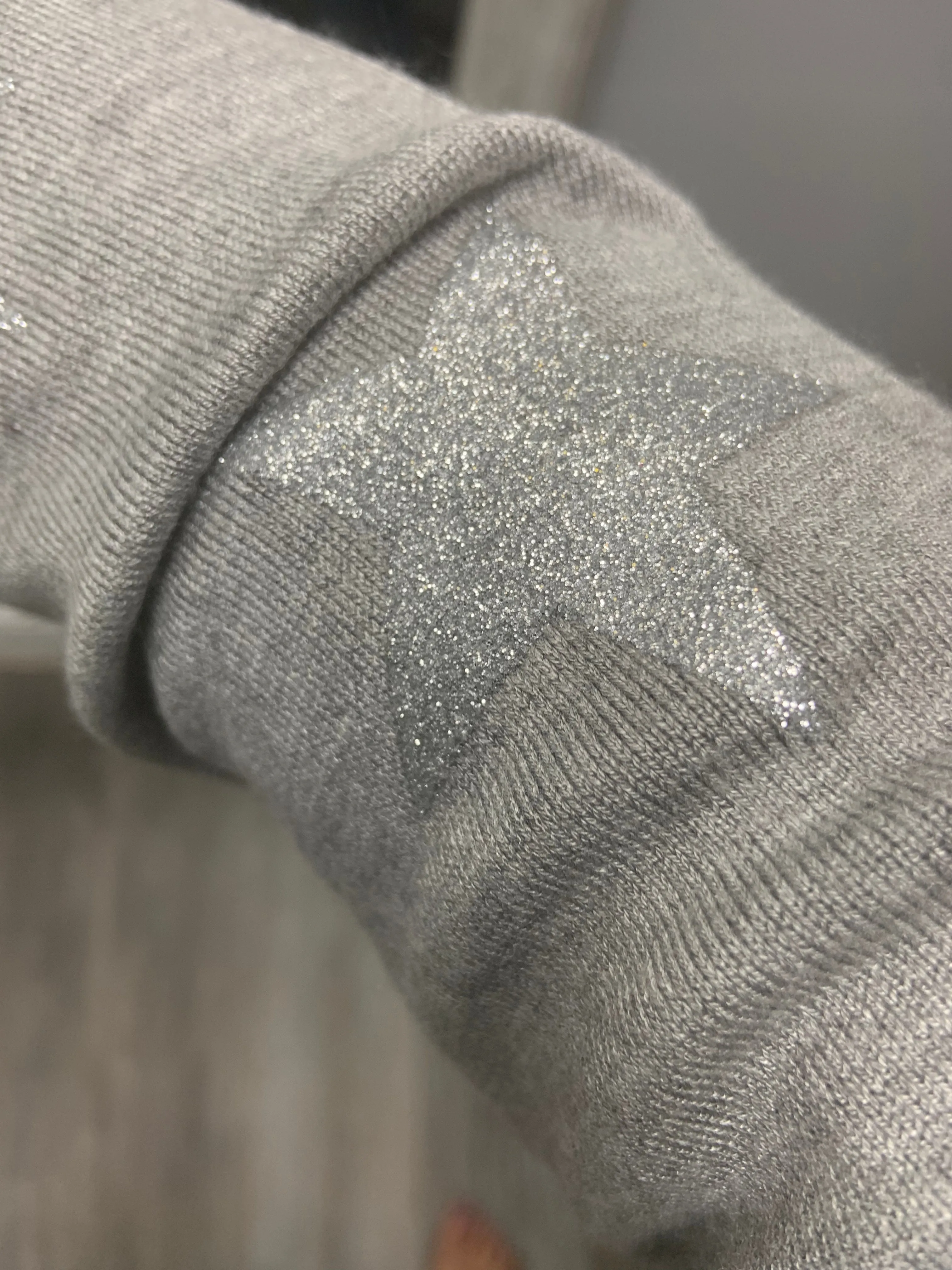 LIGHT WEIGHT GLITTER STAR SCREENED PULLOVER - HEATHER GREY OR NATURAL