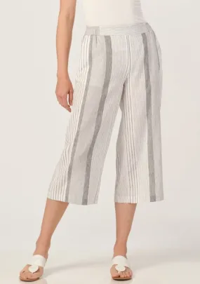 Linen blend striped white leg crop pants