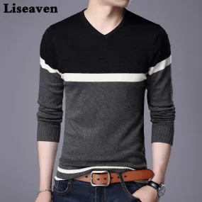 Liseaven Men Pullover Sweater V Neck Casual Slim Fit Sweaters Long Sleeve Pullover Tops