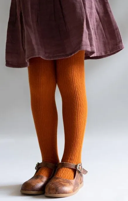 Little Stocking Co Cable Knit Tights - Pumpkin Spice