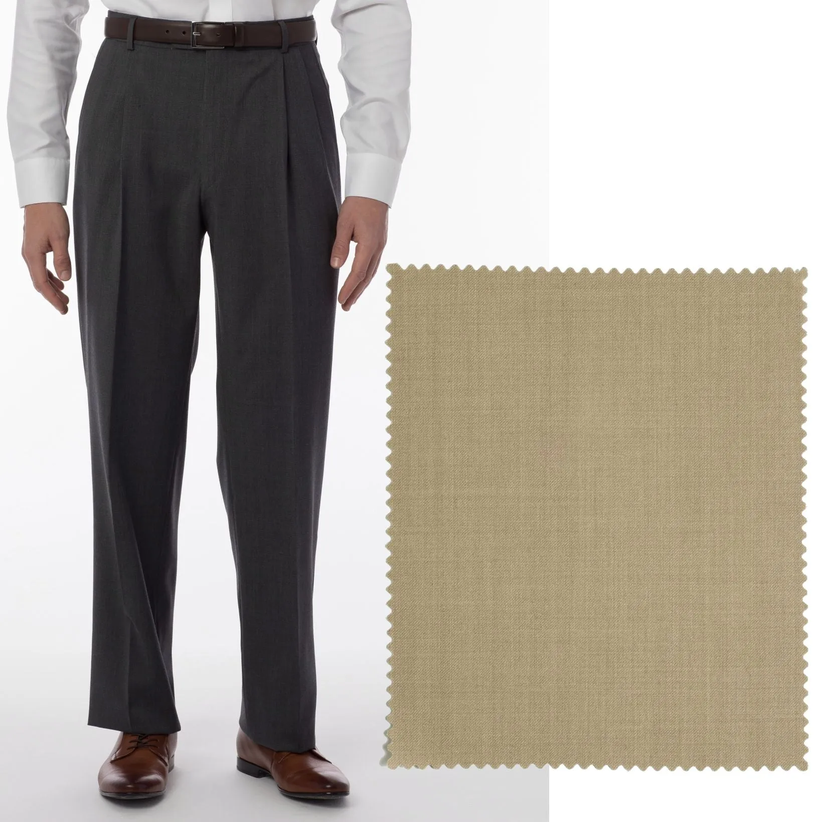 LONG FIT Super 120s Wool Gabardine Comfort-EZE Trouser in Tan (Manchester Pleated Model) by Ballin