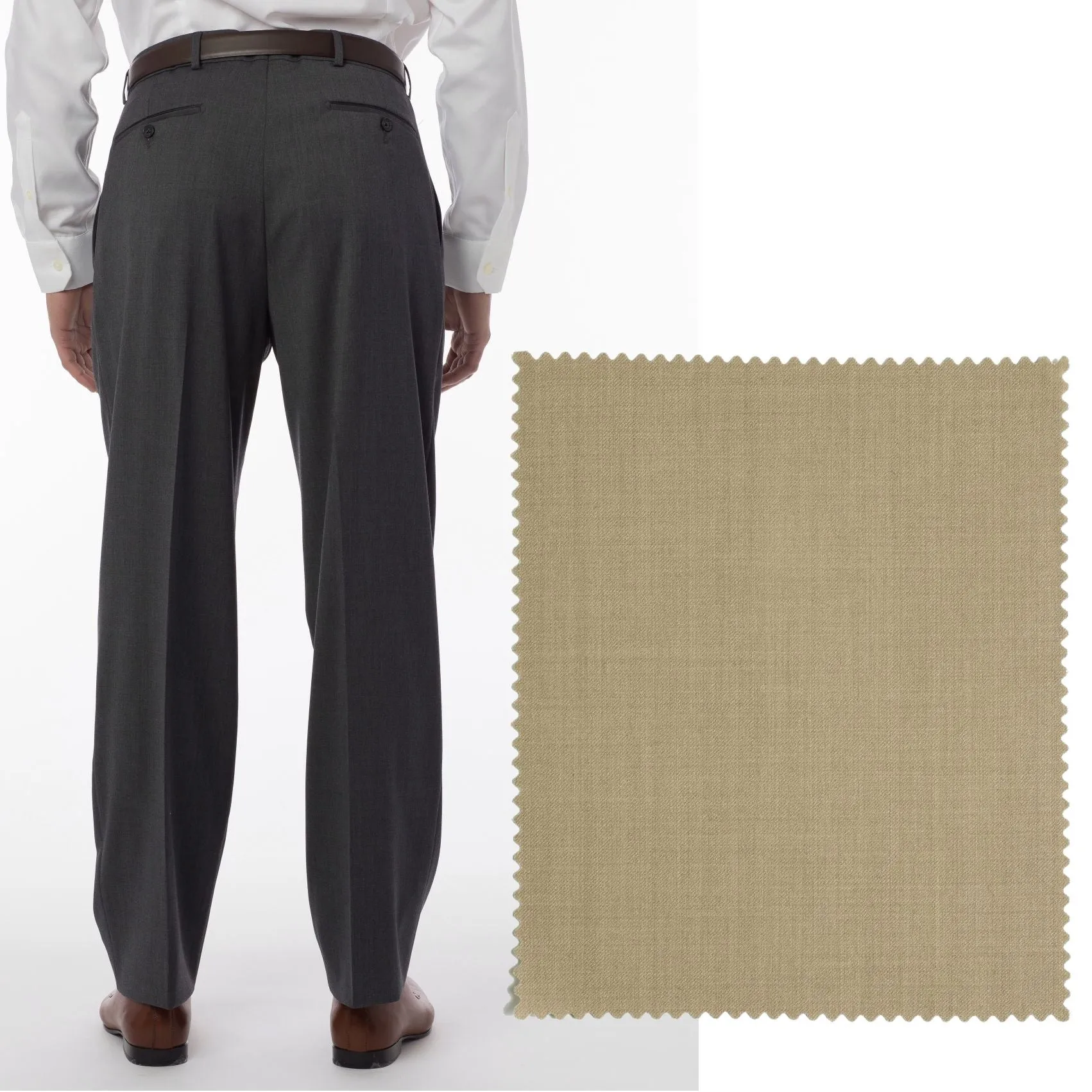 LONG FIT Super 120s Wool Gabardine Comfort-EZE Trouser in Tan (Manchester Pleated Model) by Ballin