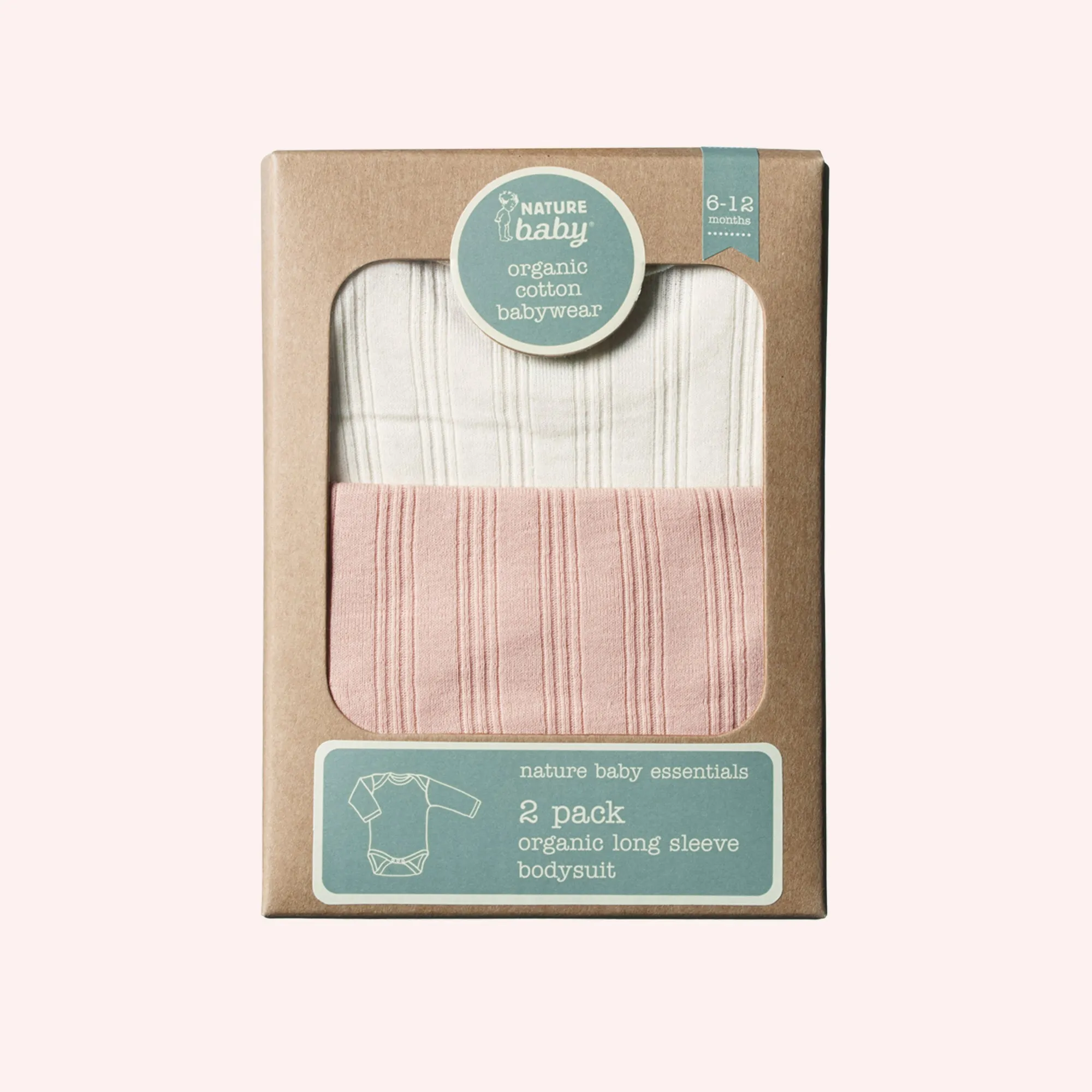 Long Sleeve Bodysuit Derby 2 Pack - Natural/Rose Bud