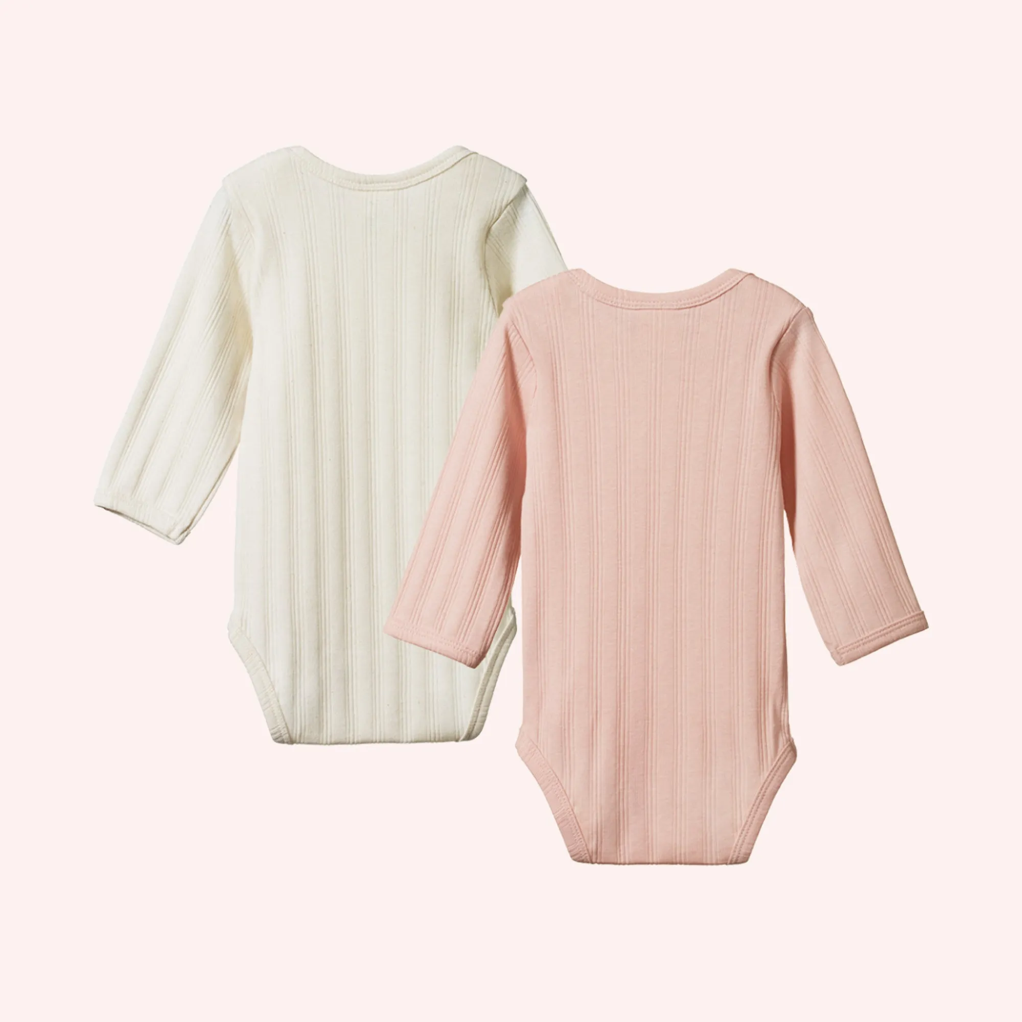 Long Sleeve Bodysuit Derby 2 Pack - Natural/Rose Bud