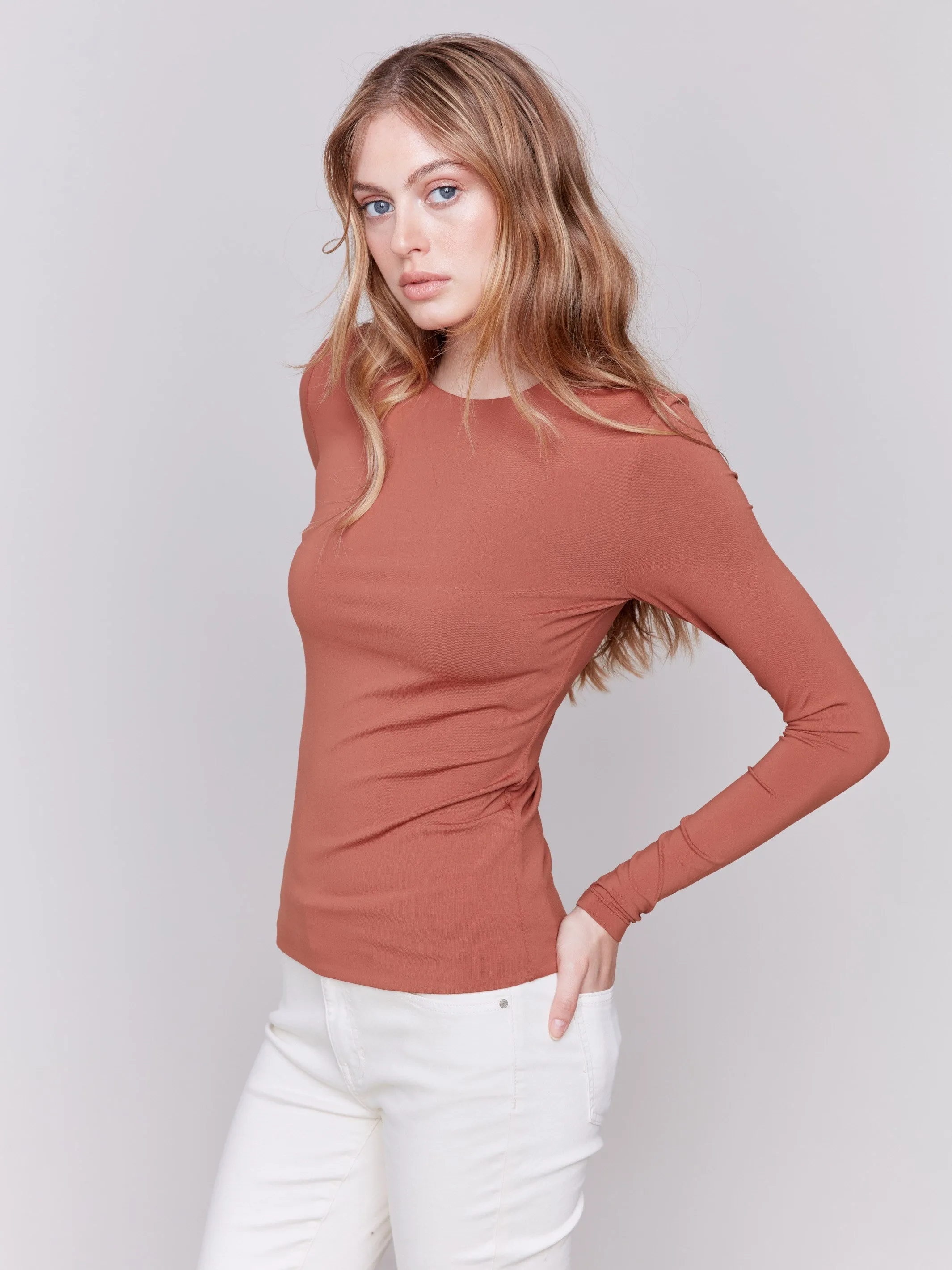 Long Sleeve Super Stretch Top - Terracotta