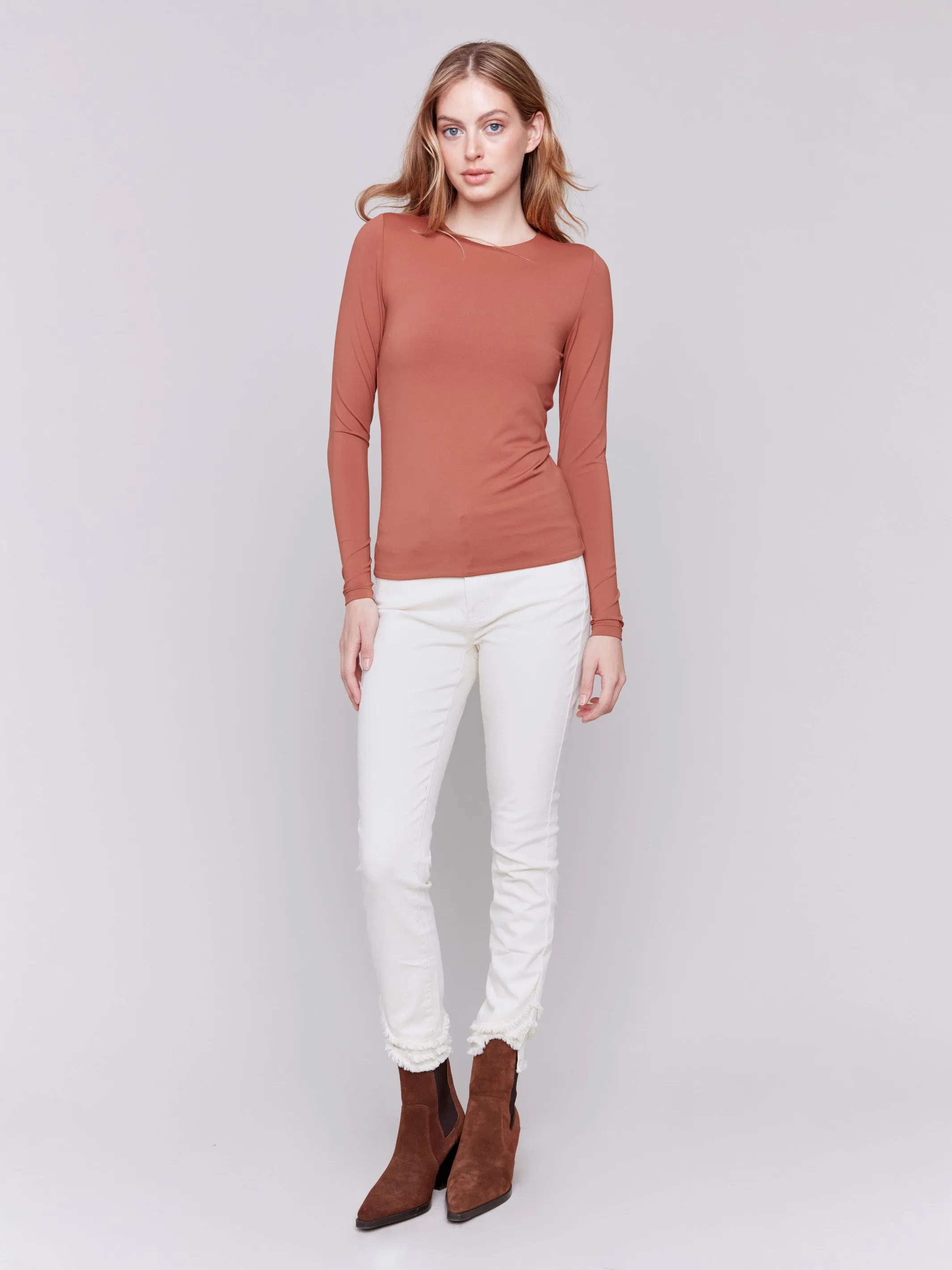 Long Sleeve Super Stretch Top - Terracotta