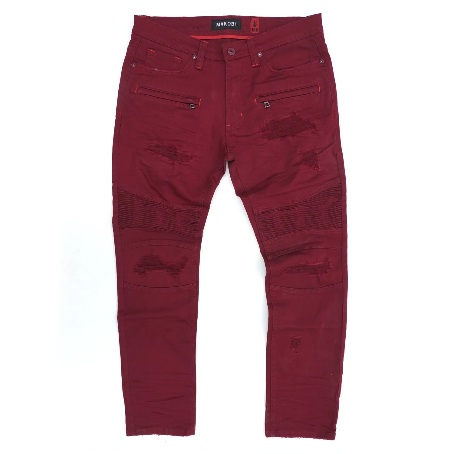 M1926 - Makobi Core Denim Biker Jeans - Burgundy