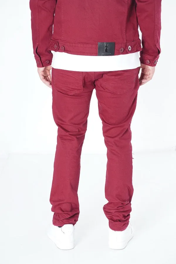 M1926 - Makobi Core Denim Biker Jeans - Burgundy