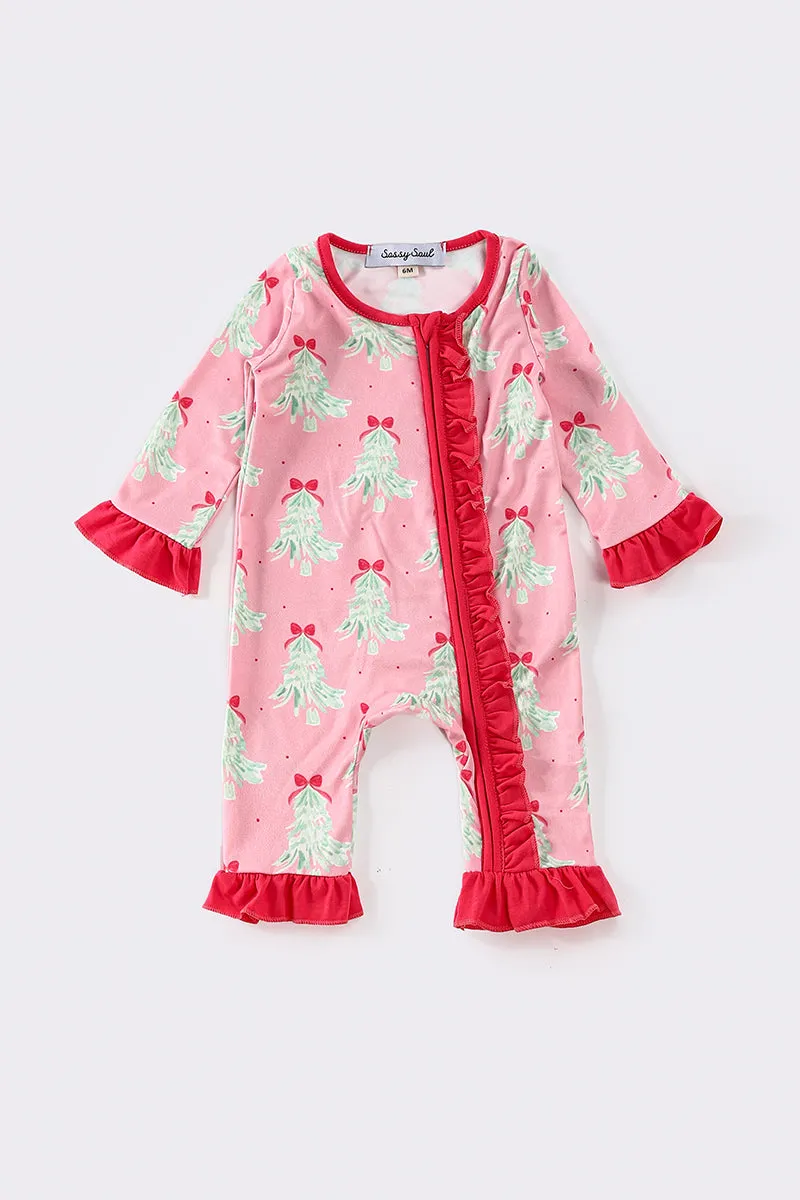 Magenta christmas tree print girl romper