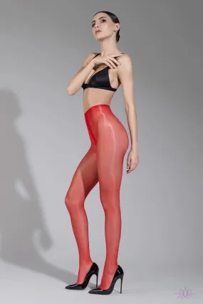 Maison Close Satin 10 Denier Red Tights