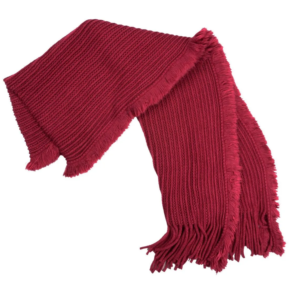 Melina Ribbed Knit Womens Scarf With Fringing Red/Black/Cream