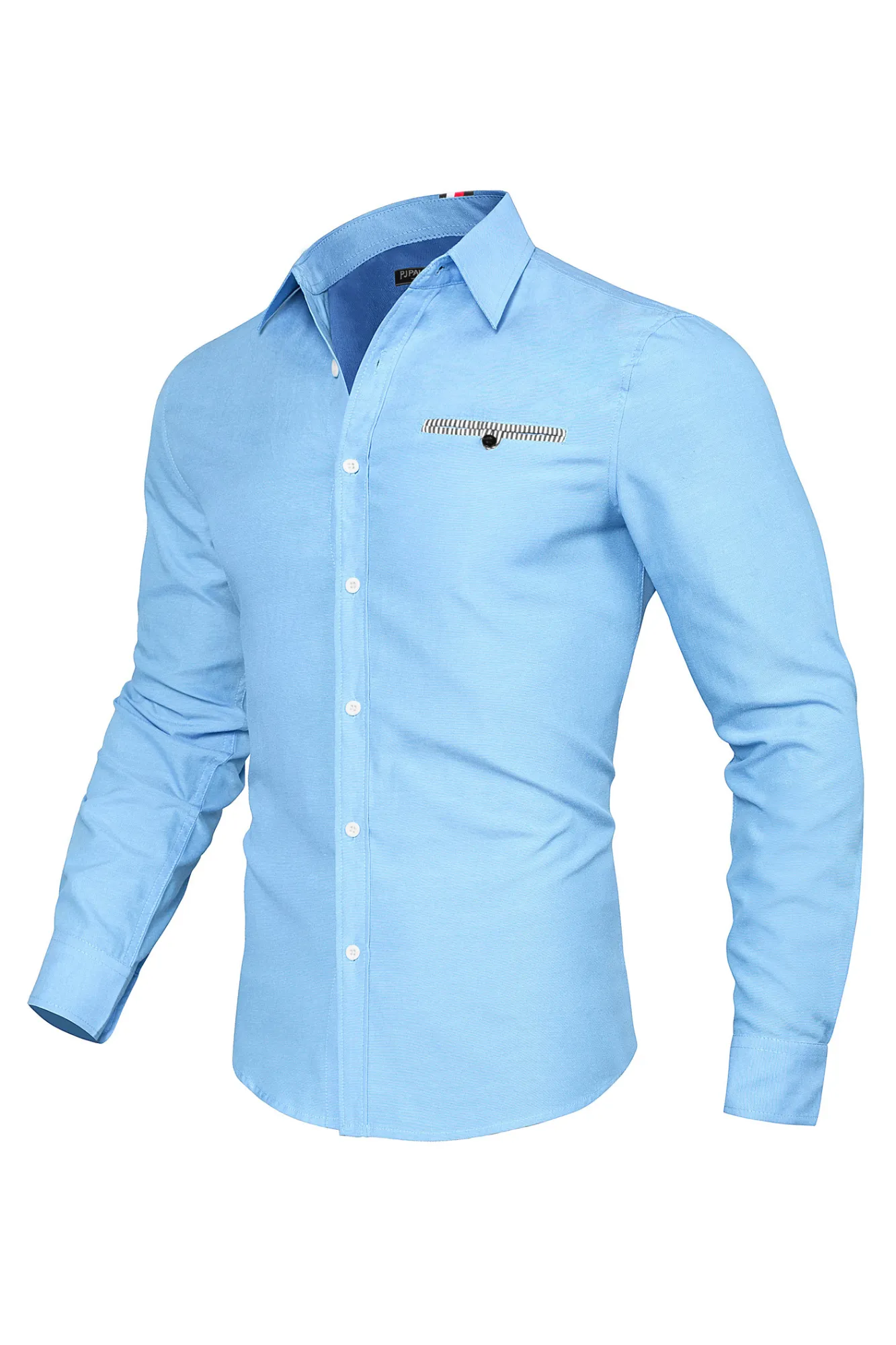 Men Basic Classic Collar Shirt Long Sleeve Curved Hem Button-up Tops