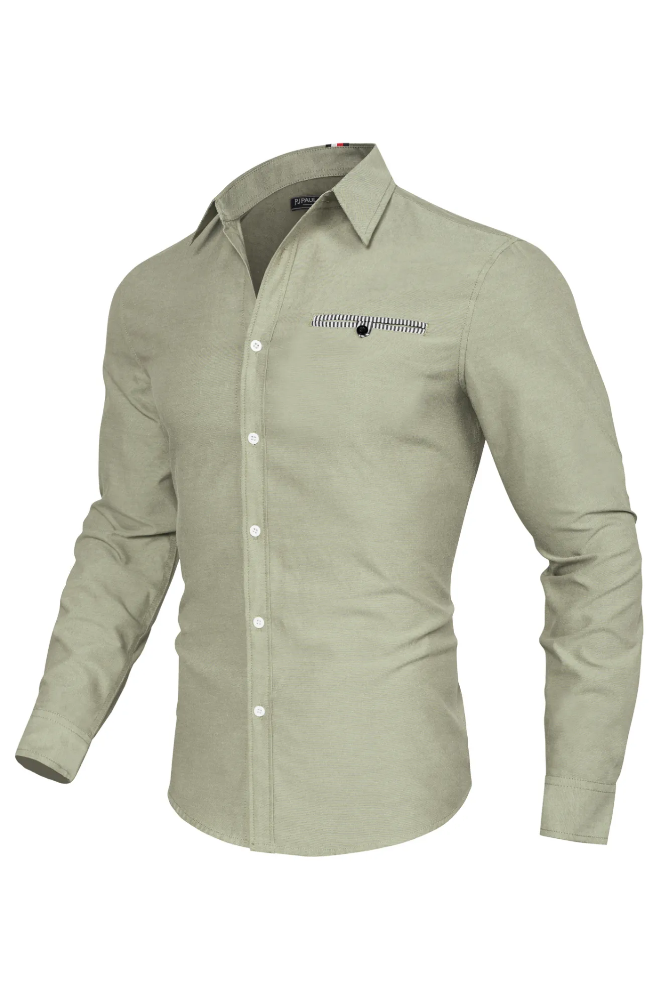 Men Basic Classic Collar Shirt Long Sleeve Curved Hem Button-up Tops