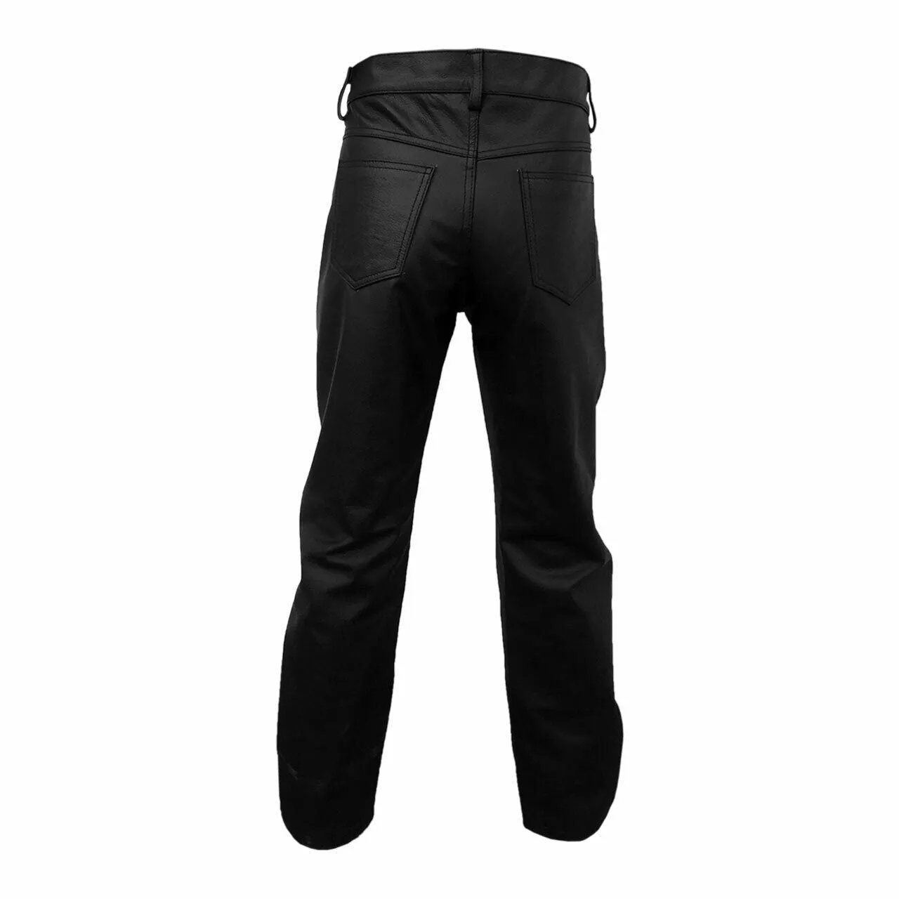 Mens Black Leather Biker Jeans One Panel Police Style - J2 Pants