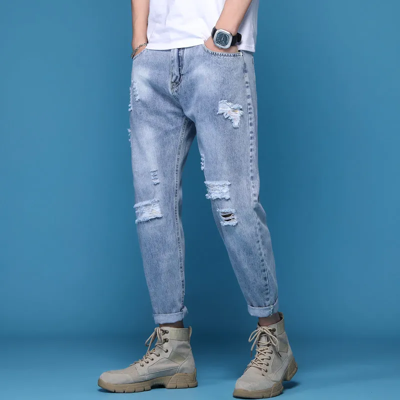 Men's Casual Cropped Denim Trousers