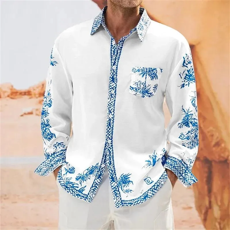 Men's Casual Hawaiian Print Long Sleeve Shirt 01869950X