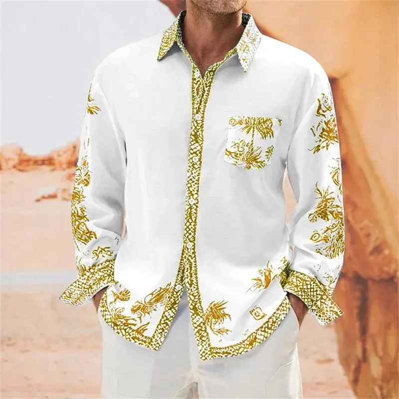 Men's Casual Hawaiian Print Long Sleeve Shirt 01869950X