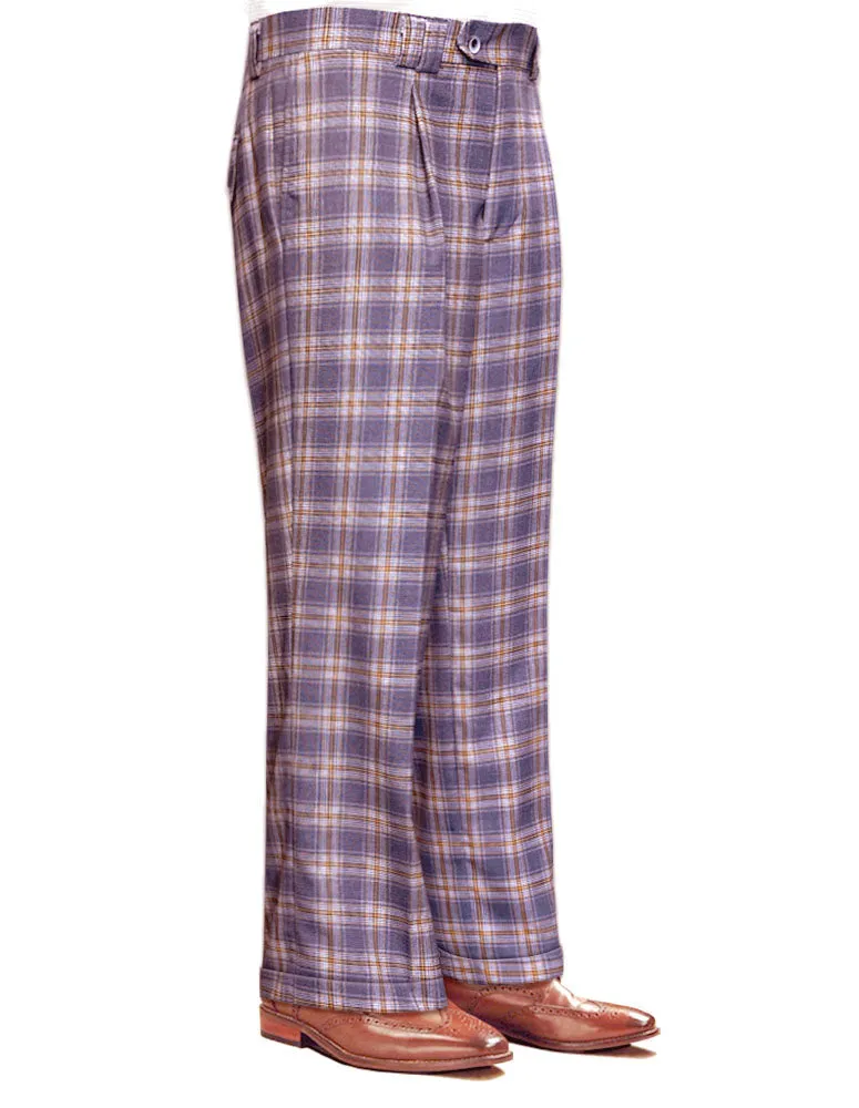 Men's Wide Leg Plaid Pants Super 150'S Italian Wool | Lavender | WP-102